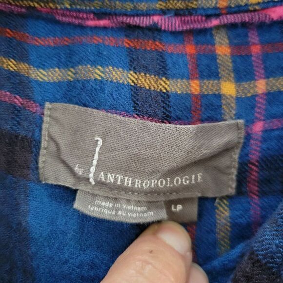 Anthropologie Blue Motif Plaid Shirt (Size LP) - Picture 5 of 7